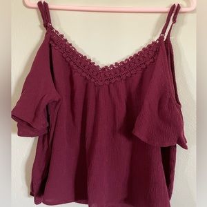 Ambiance burgundy crop top short sleeve, Dark brown tank top lace V-neck 2 pcs